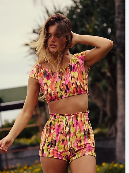 Free People Other - Free People Free-est Darcy Smocked Crop Top and Swim Shorts Set